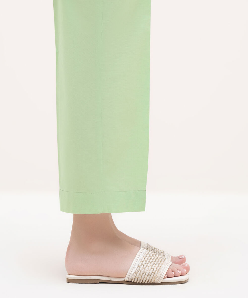 Women's RTW Cambric Mint Green Solid Straight Pants