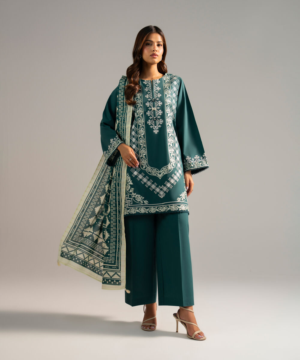 Zari Lawn Printed Teal Dupatta