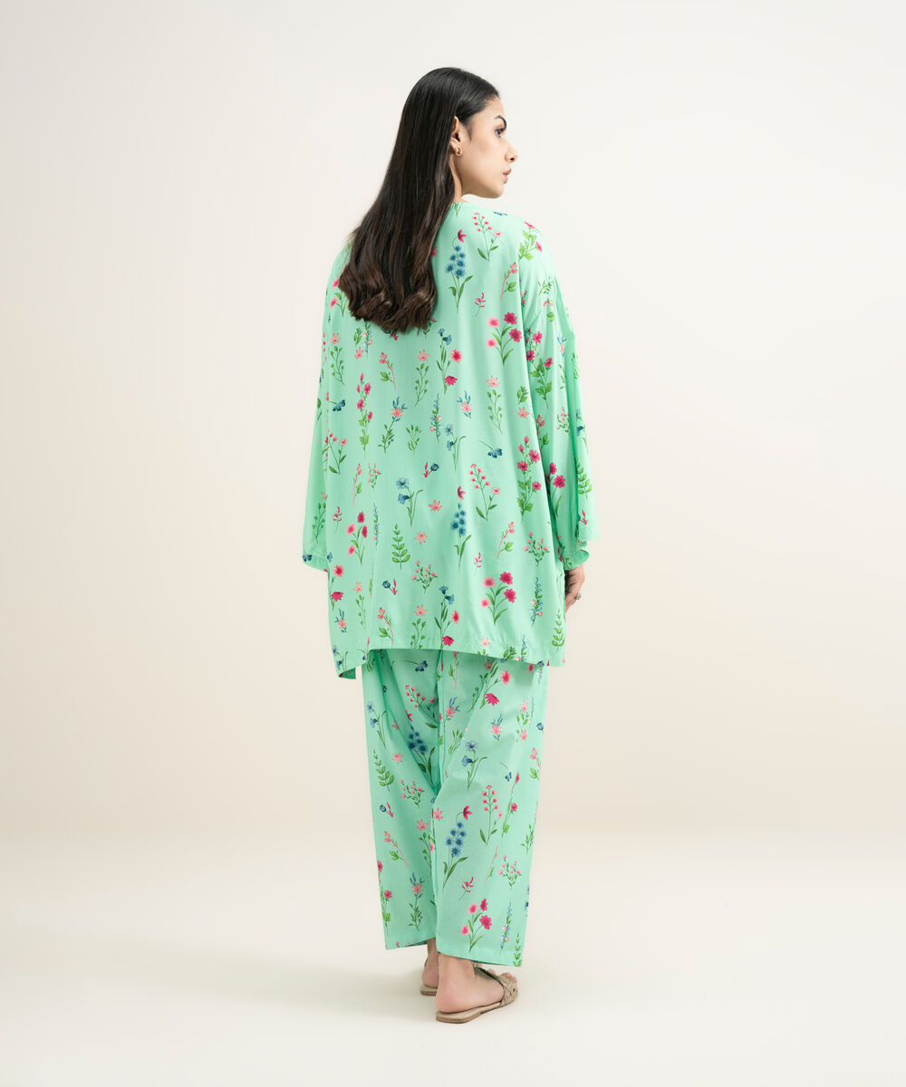 Women's RTW Arabic Lawn Printed Turquoise 2 Piece Suit