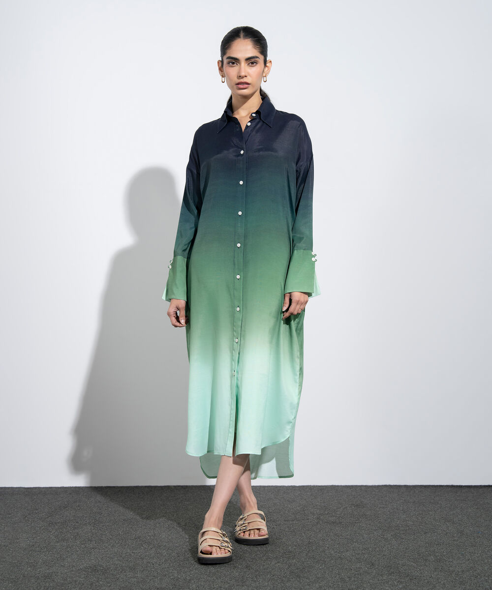 Women's Western Multi Ombre Print Shirt Dress