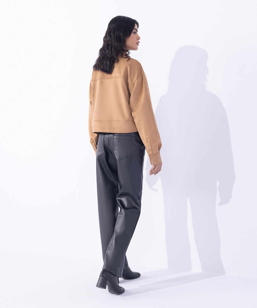 Woman - Brown Suede Cropped Jacket