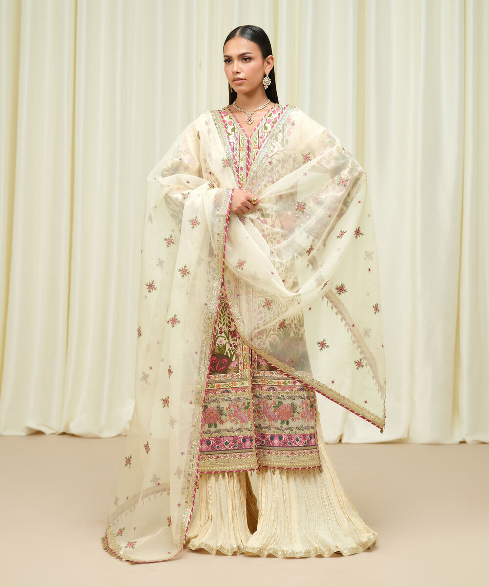 Women's Unstitched Raw Silk Embroidered Multi 3 Piece Suit