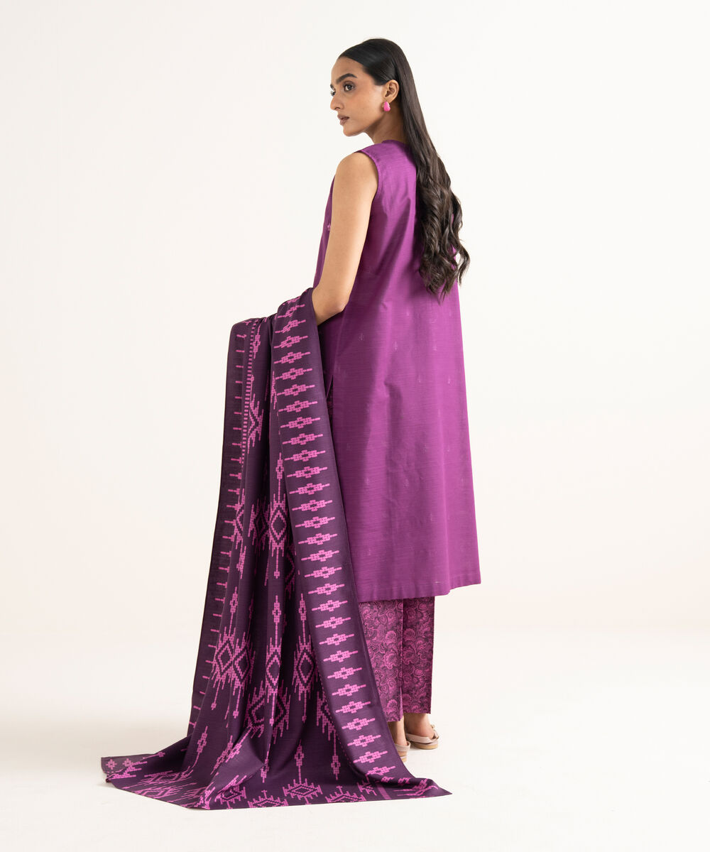 Women's Unstitched Light Khaddar Embroidered Magenta 3 Piece Suit