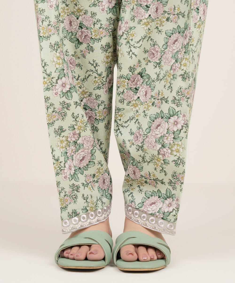 Women's RTW Cambric Embroidered Green Shalwar