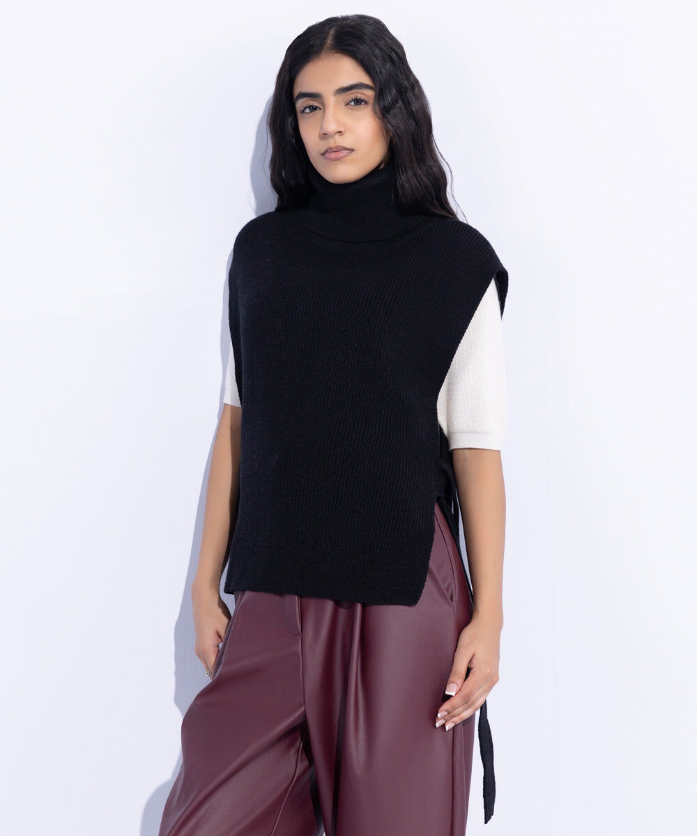 Woman - Black Turtle Neck Sweater Vest