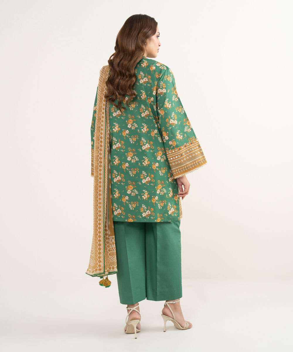 Women's Unstitched Lawn Embroidered Green 3 Piece Suit