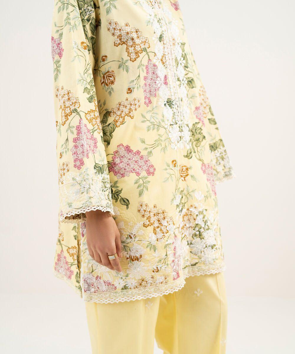 Women's RTW Lawn Embroidered Yellow 3 Piece Suit