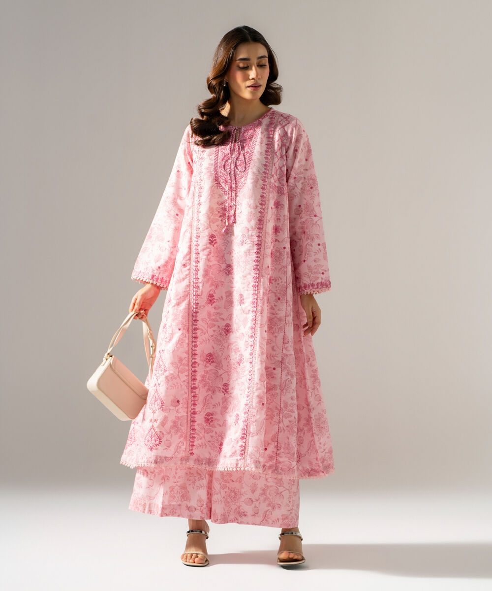 Women's RTW Fancy Cotton Printed Embroidered Pink 2 Piece Suit