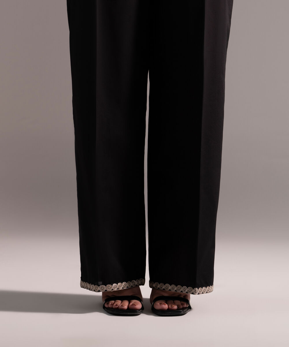 Women's RTW Cambric Embroidered Black Culottes