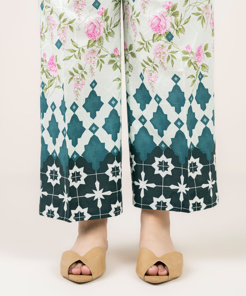 Women's RTW Cambric Printed Green Straight Pants