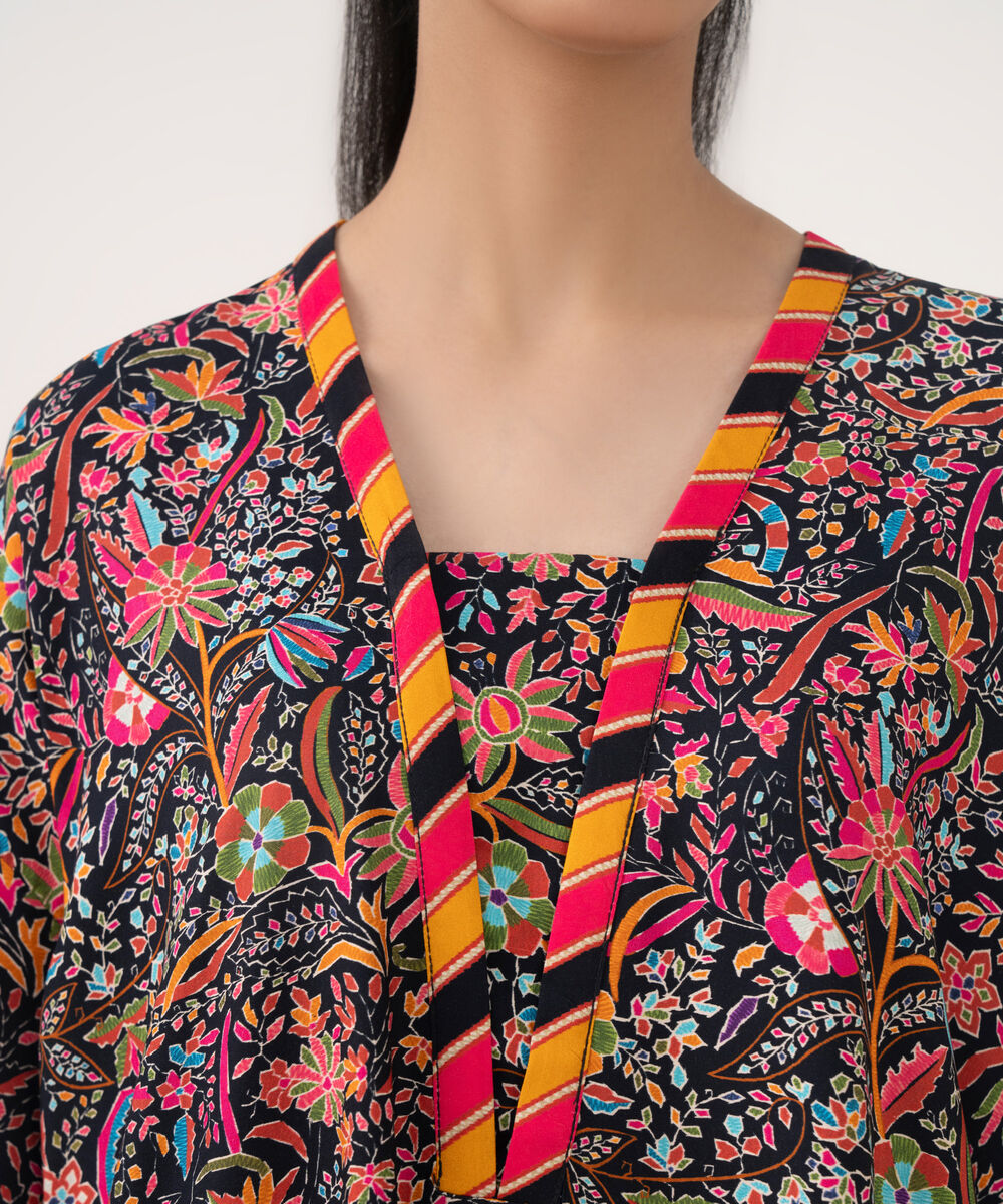 Women's RTW Viscose Linen Multi Printed Drop Shoulder Shirt