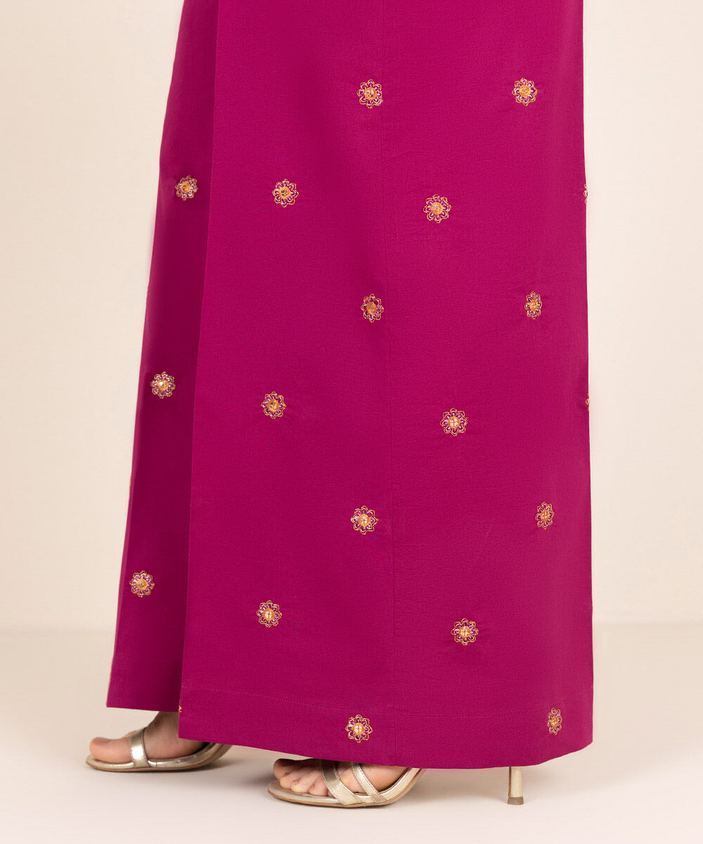 Women's RTW Cambric Pink Embroidered Flared Pants