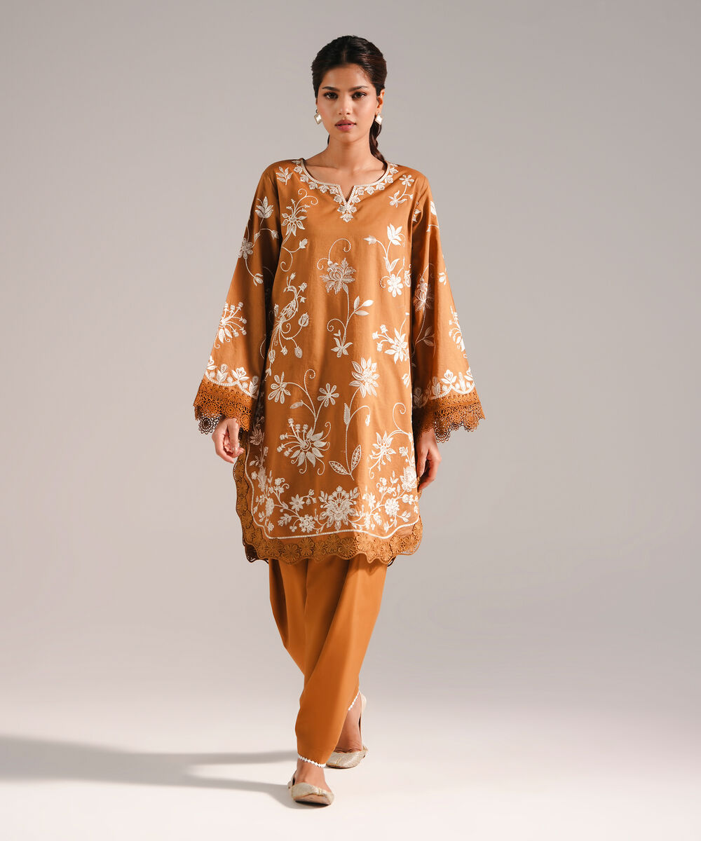 Women's RTW Lawn Embroidered Brown 2 Piece Suit