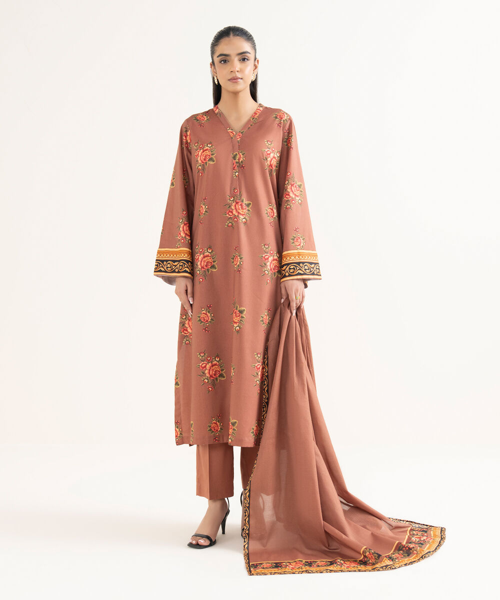Voile Printed Brown Dupatta