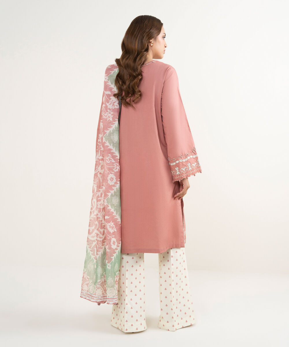 Women's Unstitched Textured Lawn Embroidered Pink 3 Piece Suit
