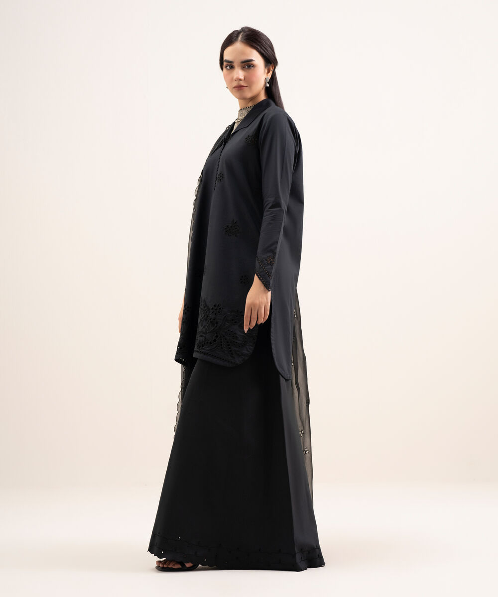 Women's Unstitched Textured Lawn Embroidered Black 3 Piece Suit