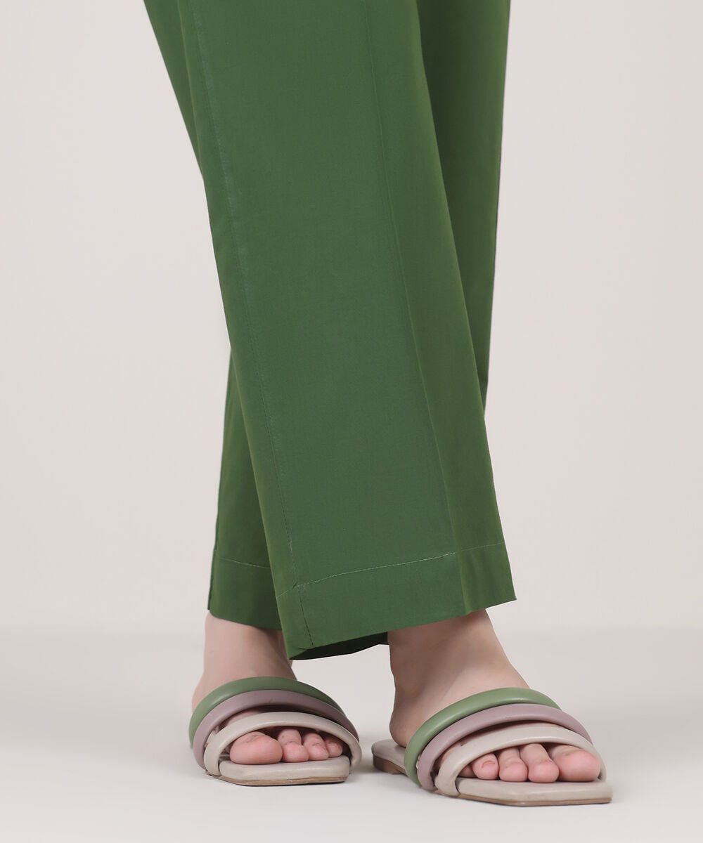 Women's RTW Cambric Green Solid Straight Pants
