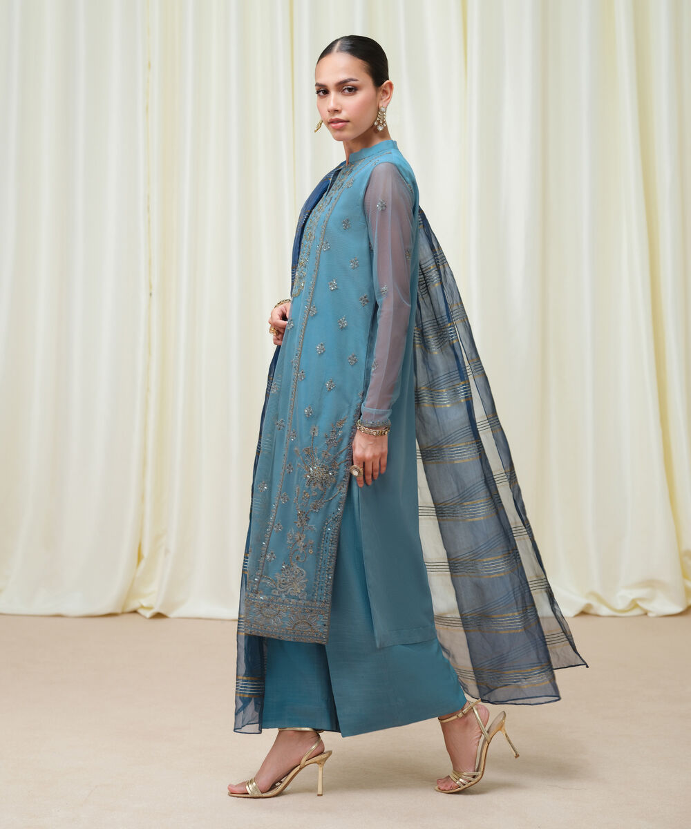 Women's Unstitched Blended Net Dyed Three Piece Suit