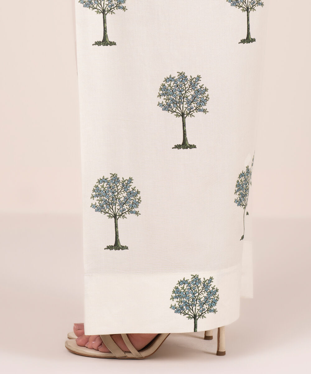 Women's RTW Cambric Printed Off White Farshi Shalwar