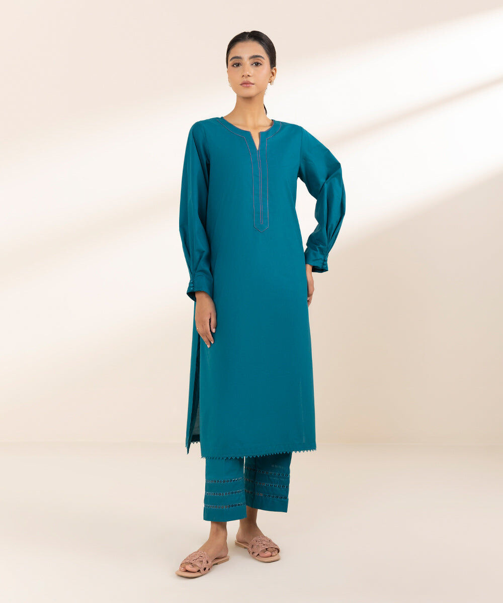 Woman - Green Solid Cambric Shirt