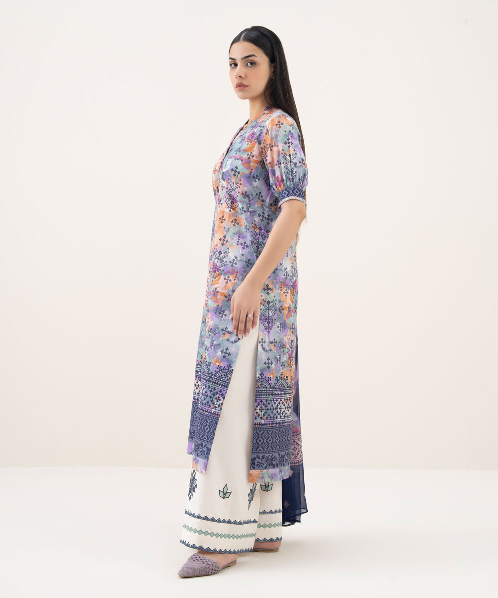 Women's Unstitched Cotton Printed Multi 2 Piece Suit