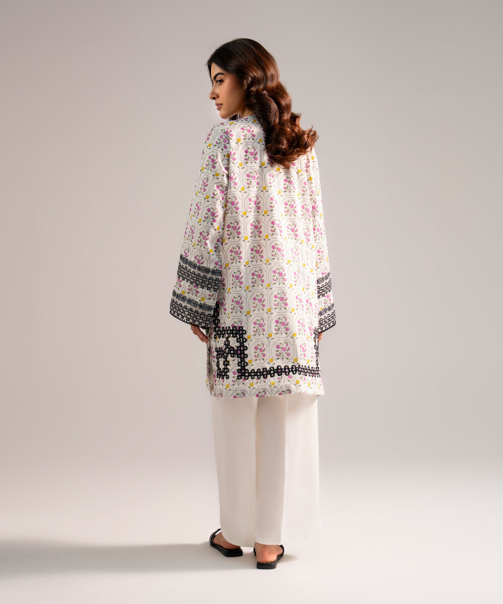 Women's RTW Lawn Embroidered White Straight Shirt