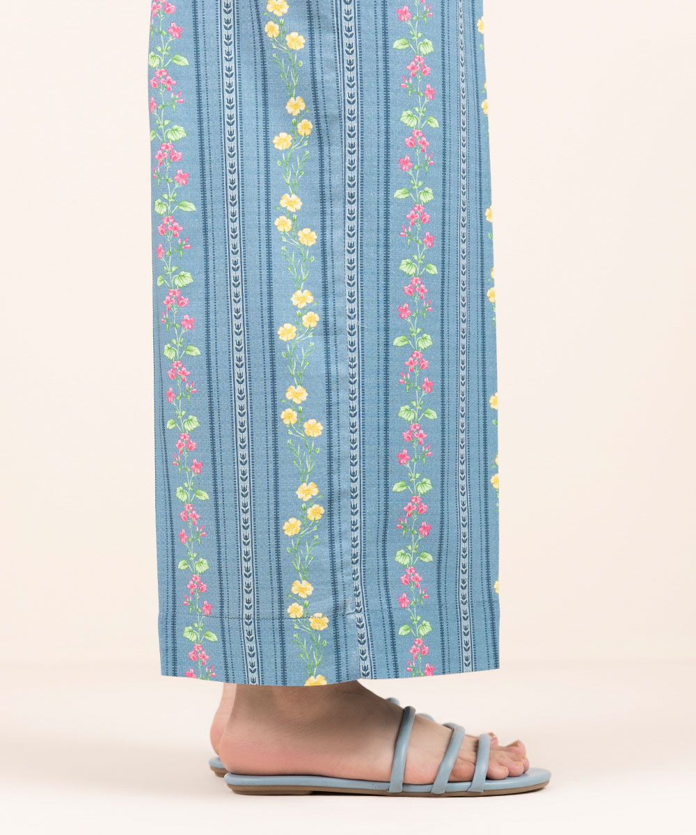 Woman - Blue Printed Cotton Culottes