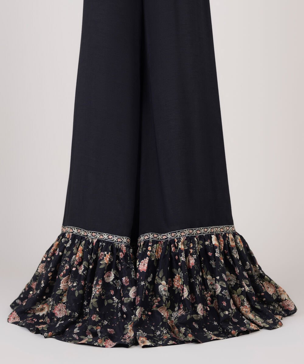 Women's RTW Viscose Raw Silk Black Embroidered Sharara