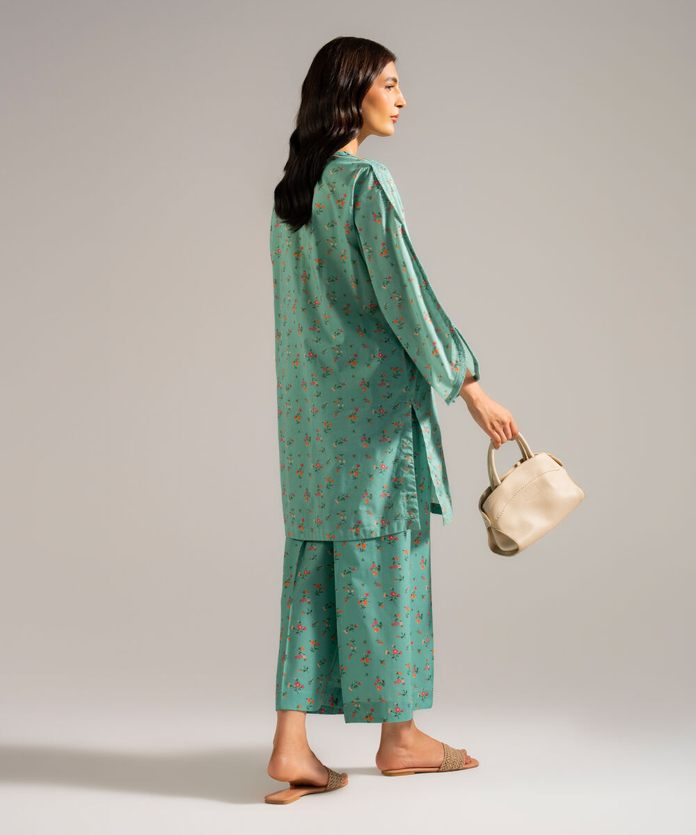 Women's RTW Lawn Printed Green  Straight Shirt