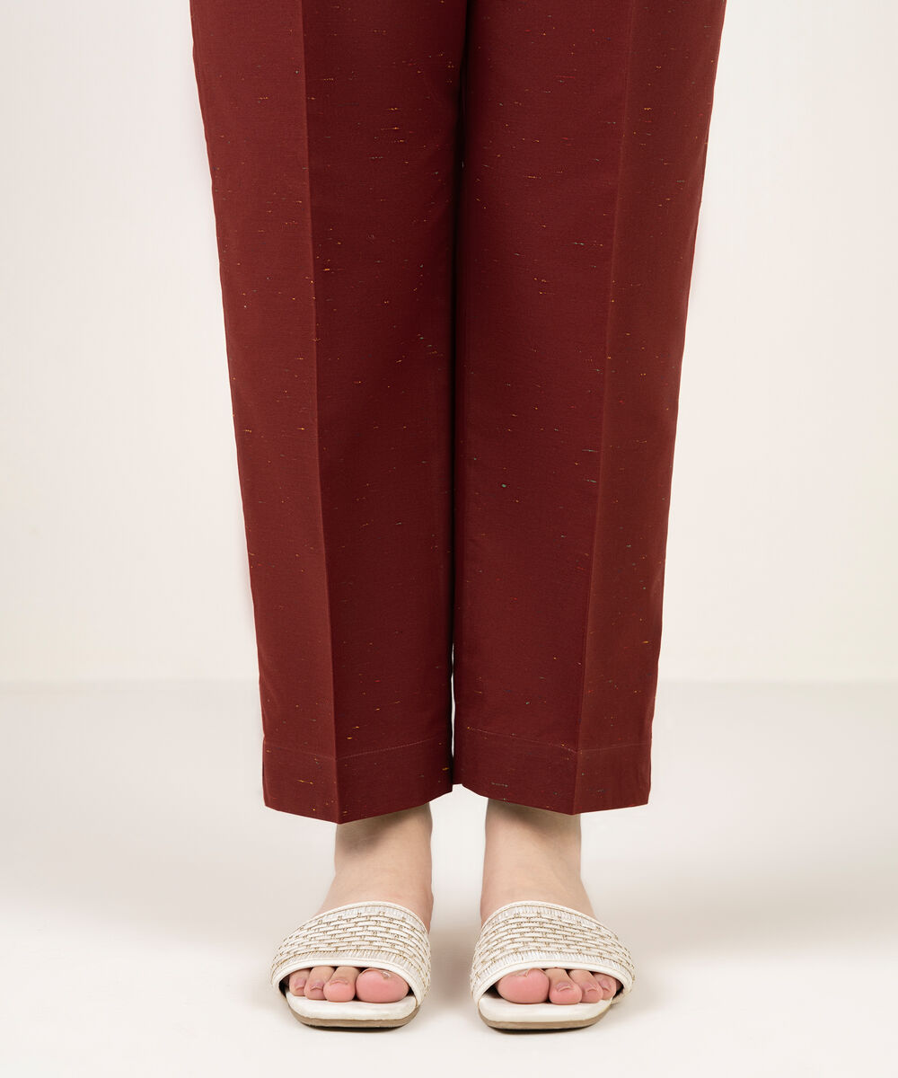 Women's RTW Multi Neps Solid Maroon Straight Pants