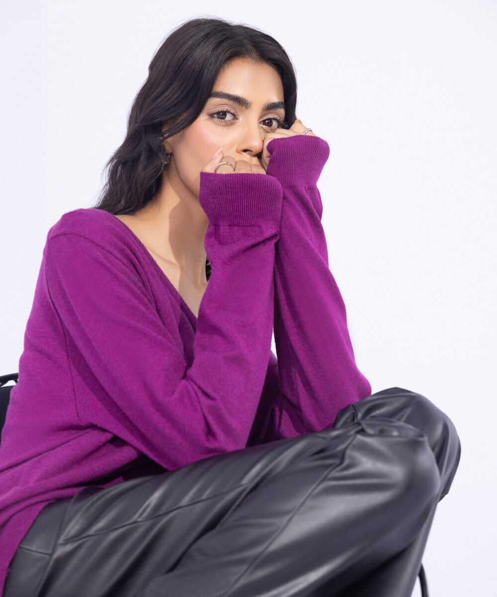 Woman - Purple Light Weight Knit Cardigan