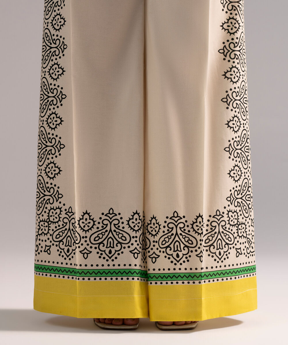 Women's RTW Cambric Printed Off White Culottes