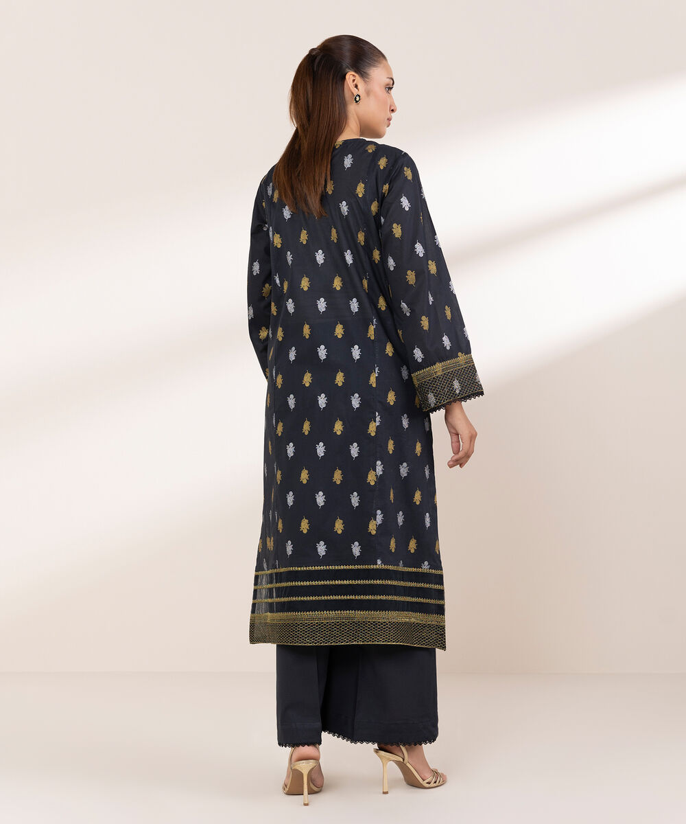 Women's RTW Lawn Black Embroidered A-Line Shirt