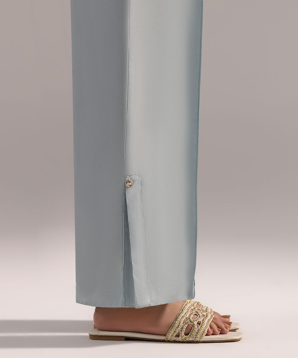 Women's RTW Cambric Solid Blue Straight Pants