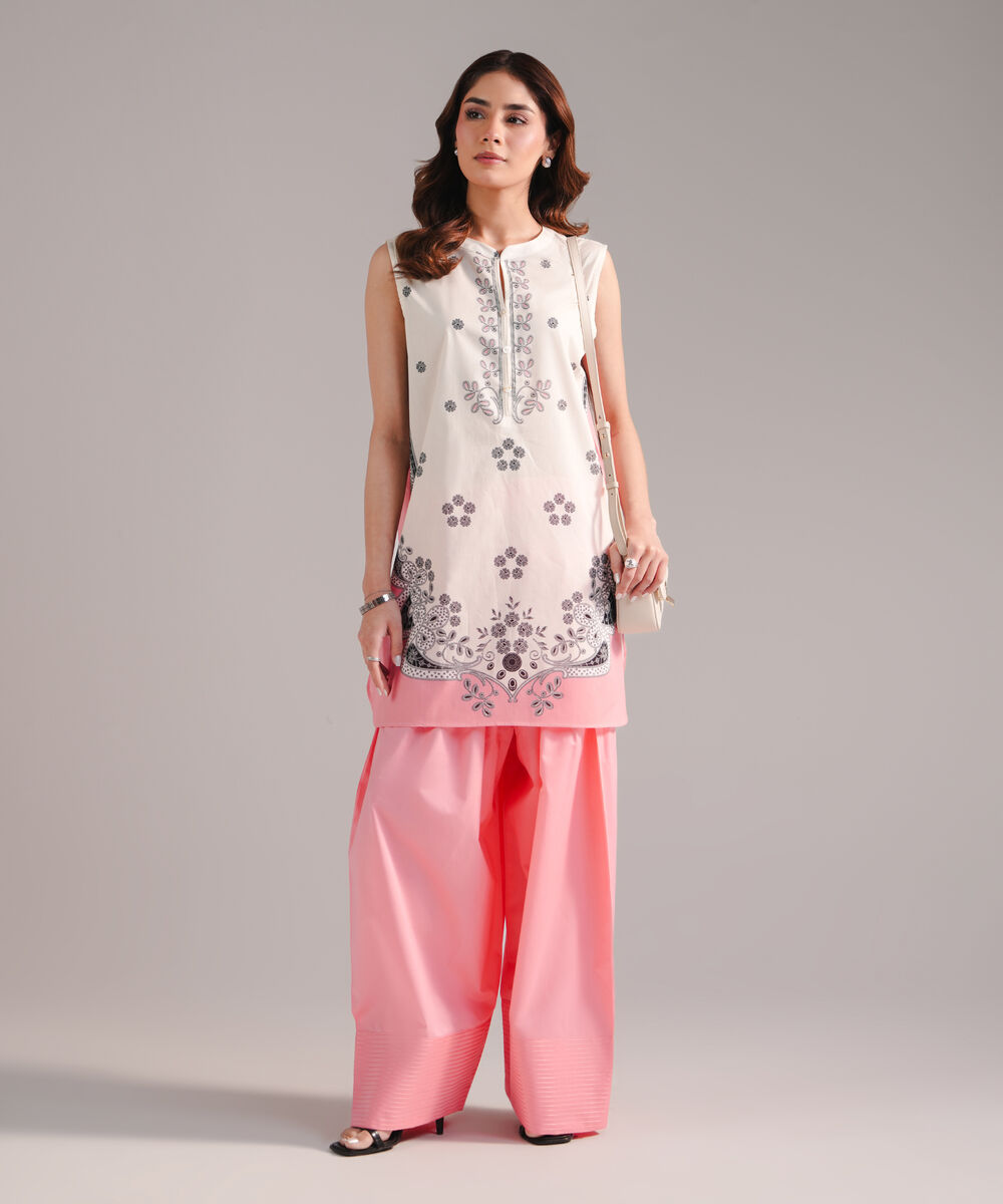 Women's RTW Lawn Printed Off White Straight Shirt