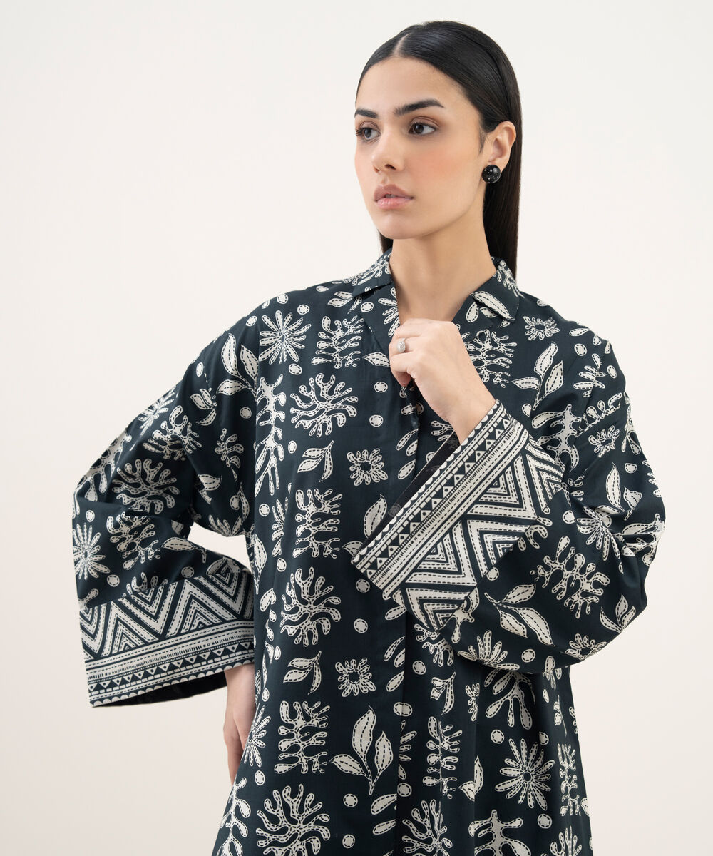 Women's Unstitched Lawn Printed Black 2 Piece Suit