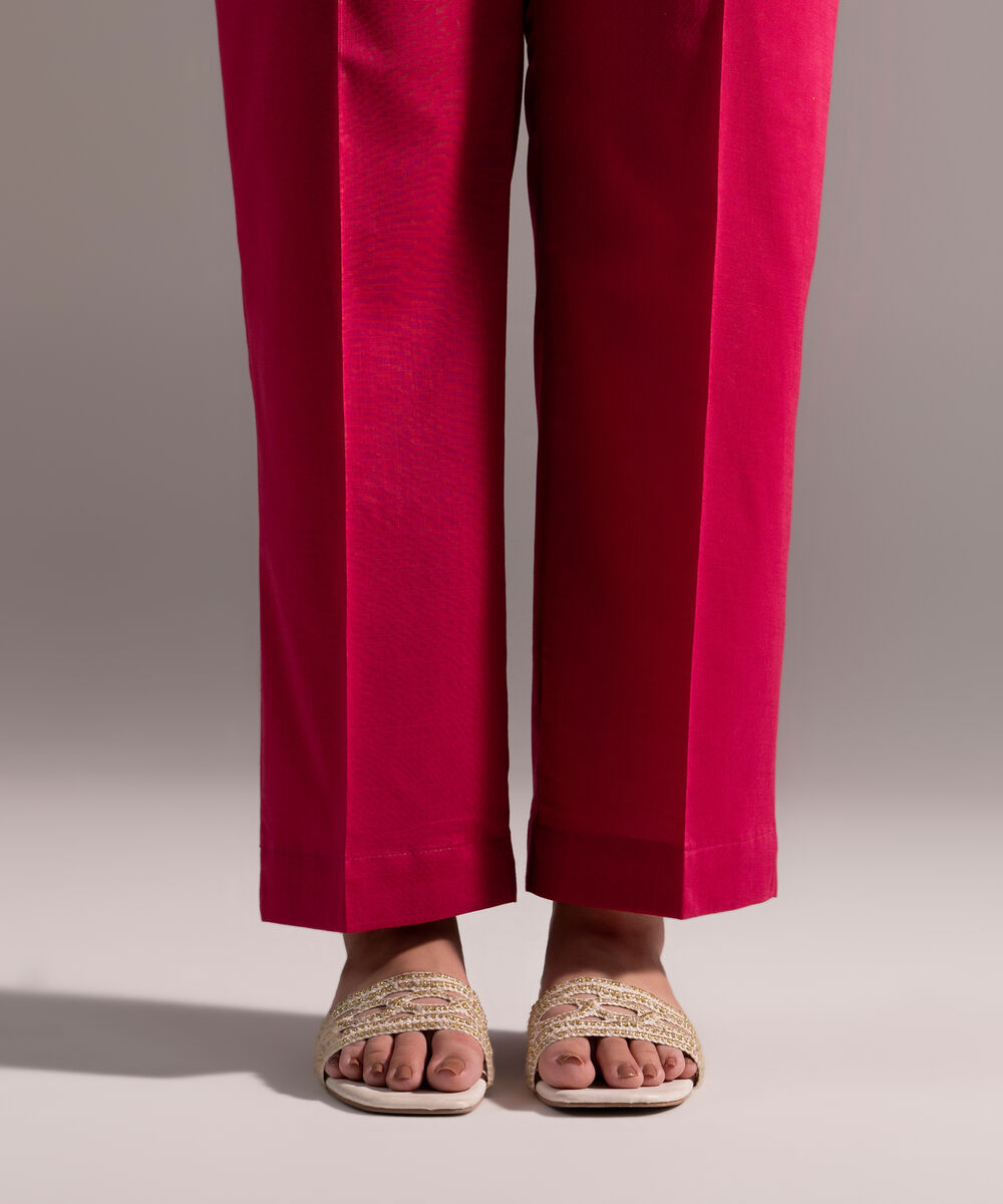 Women's RTW Crosshatch Solid Pink Straight Pants