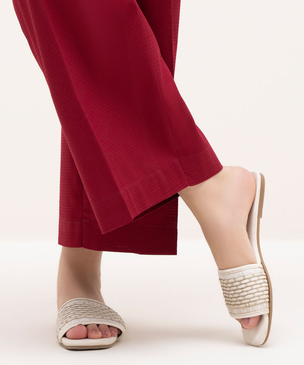 Women's RTW Textured Cotton Maroon Solid Culottes