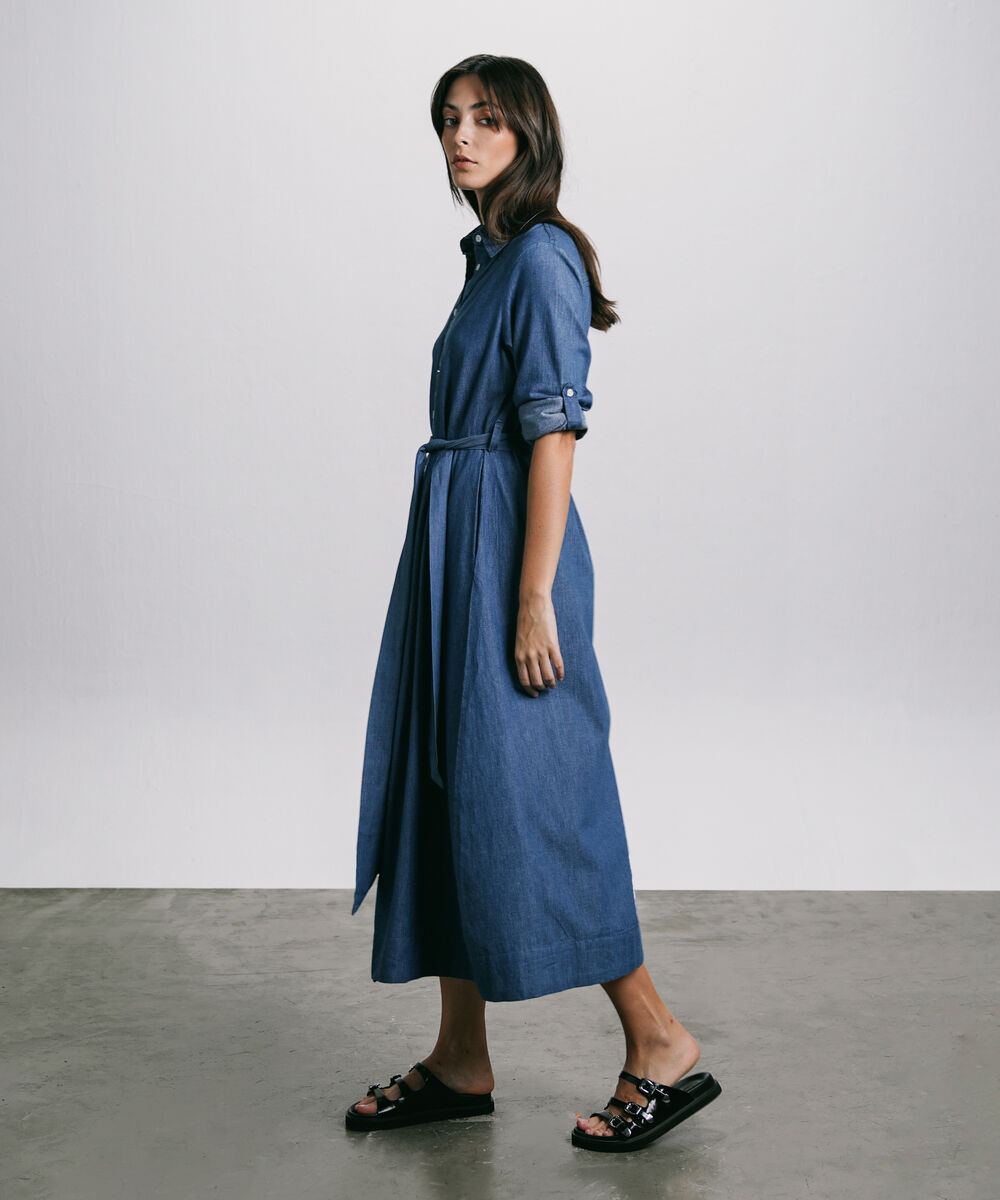 Women's Western Wear Blue Button Through Denim Dress