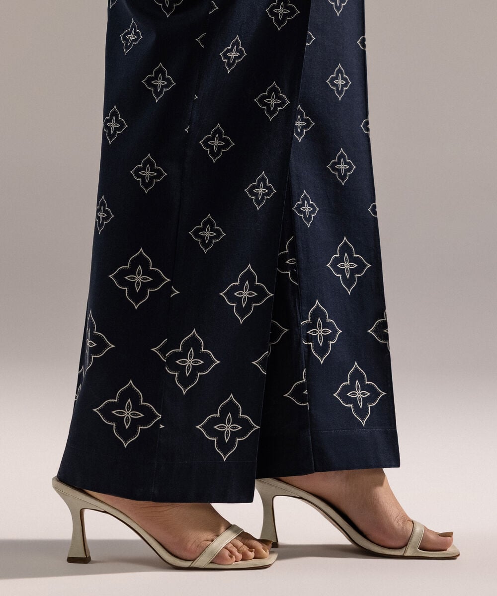 Women's RTW Cambric Printed Dark Blue Culottes