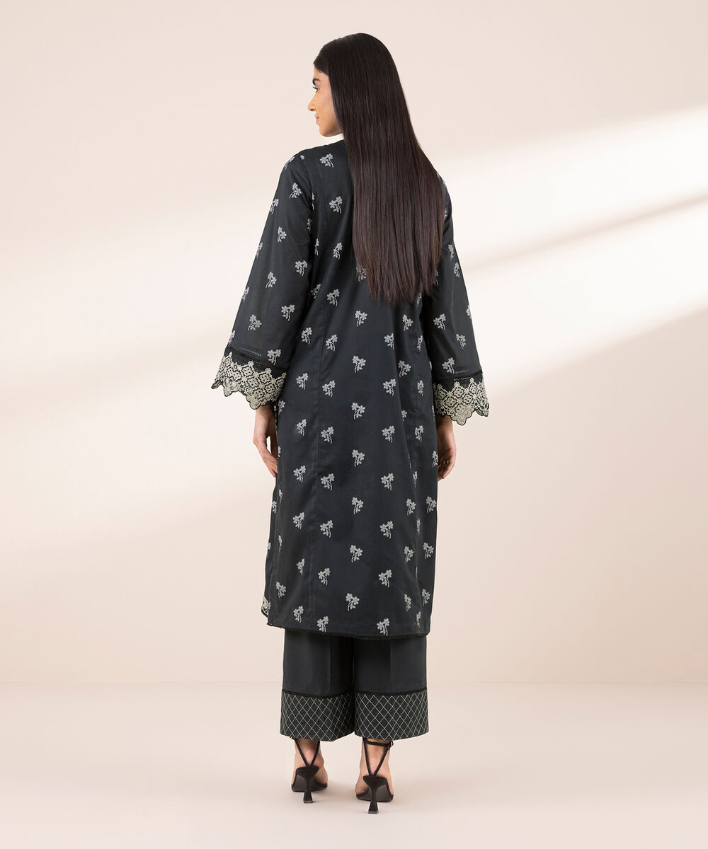 Women's RTW Lawn Black Embroidered A-Line Shirt