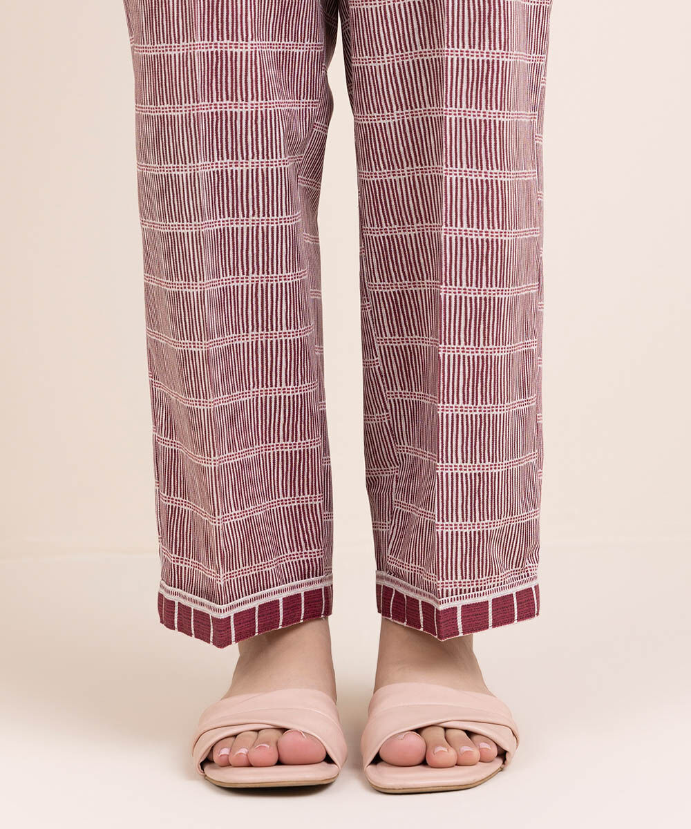 Woman - Grey Printed Cambric Straight Pants