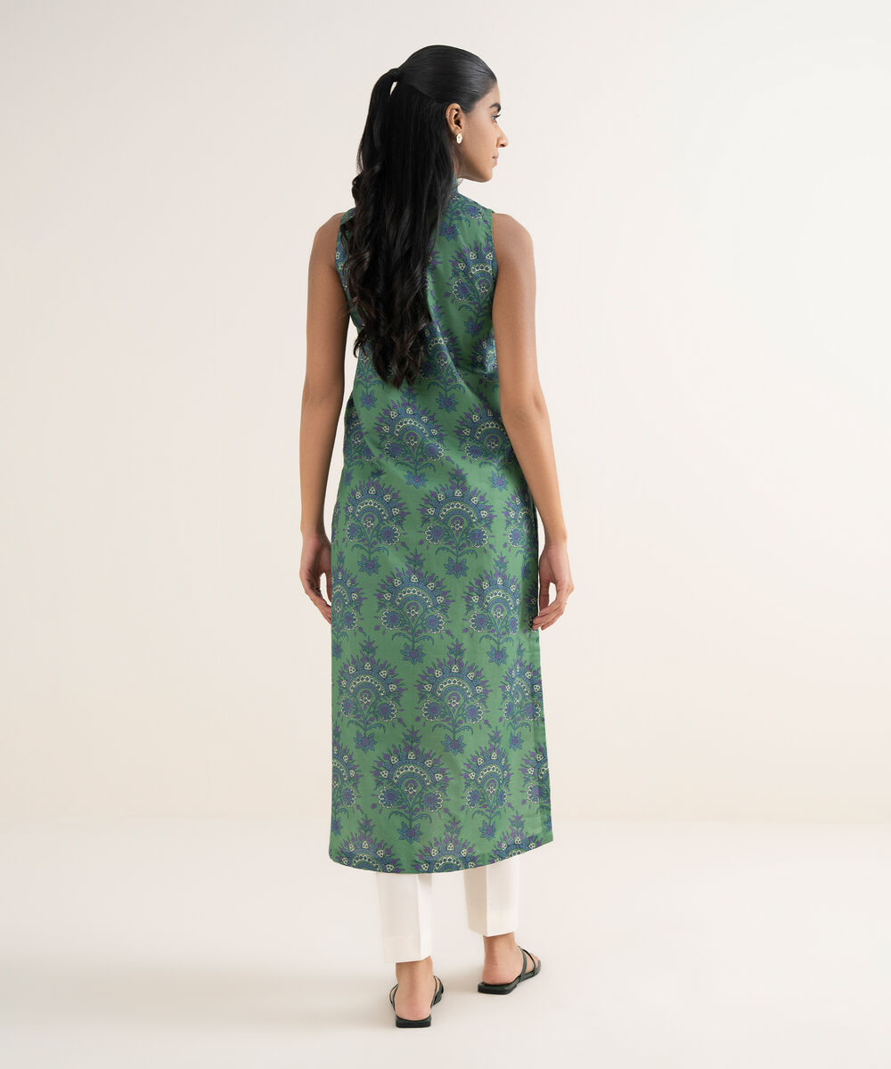 Women's Unstitched Lawn Printed Green Shirt