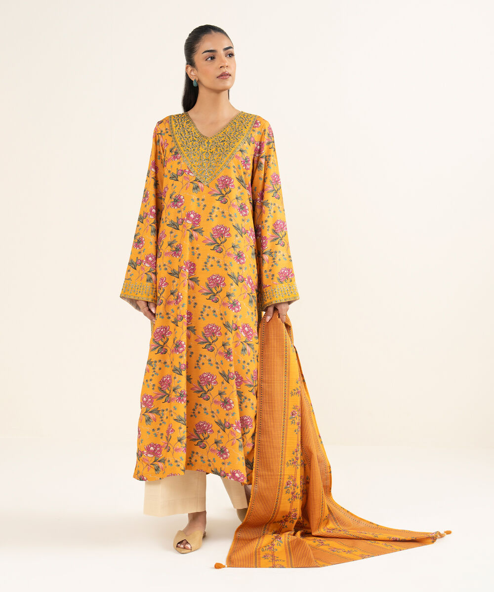 Khaddar Printed Orange Dupatta