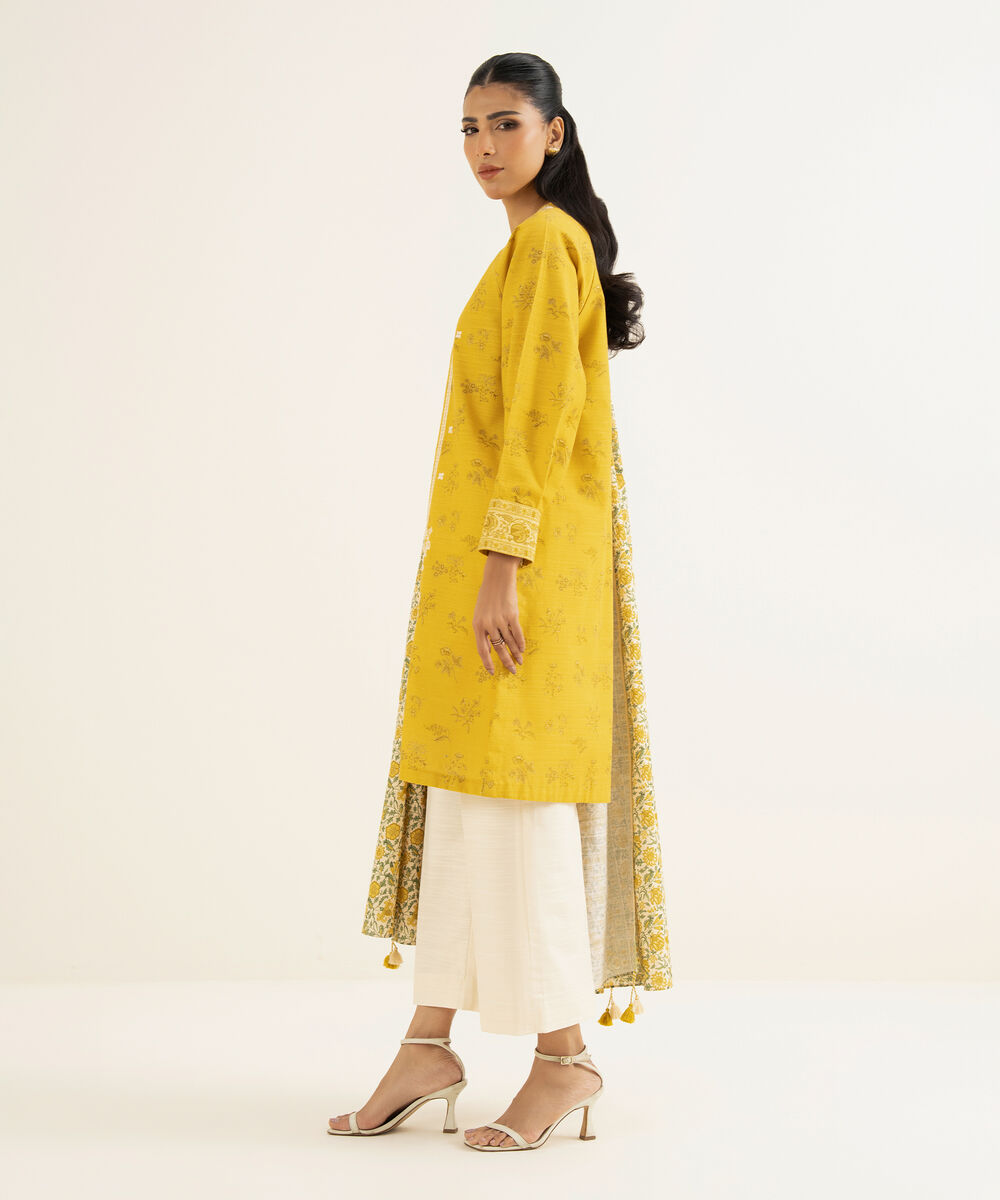 Women's Unstitched Cotton Embroidered Yellow 2 Piece Suit