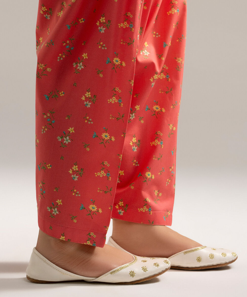 Women's RTW Cambric Printed Pink  Skinny Shalwar
