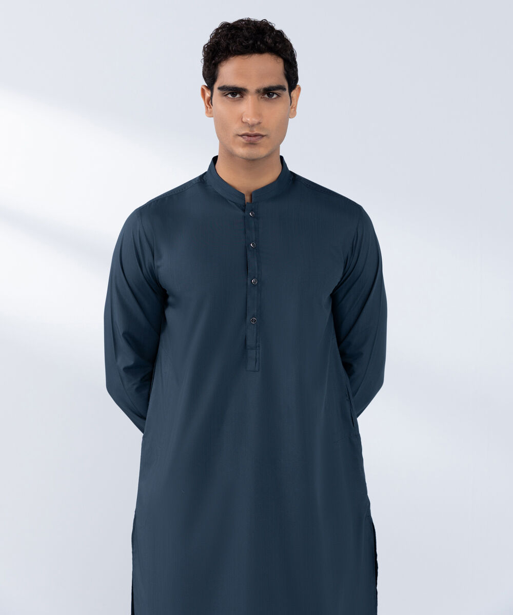 Men's Stitched Blue Wash & Wear Kurta