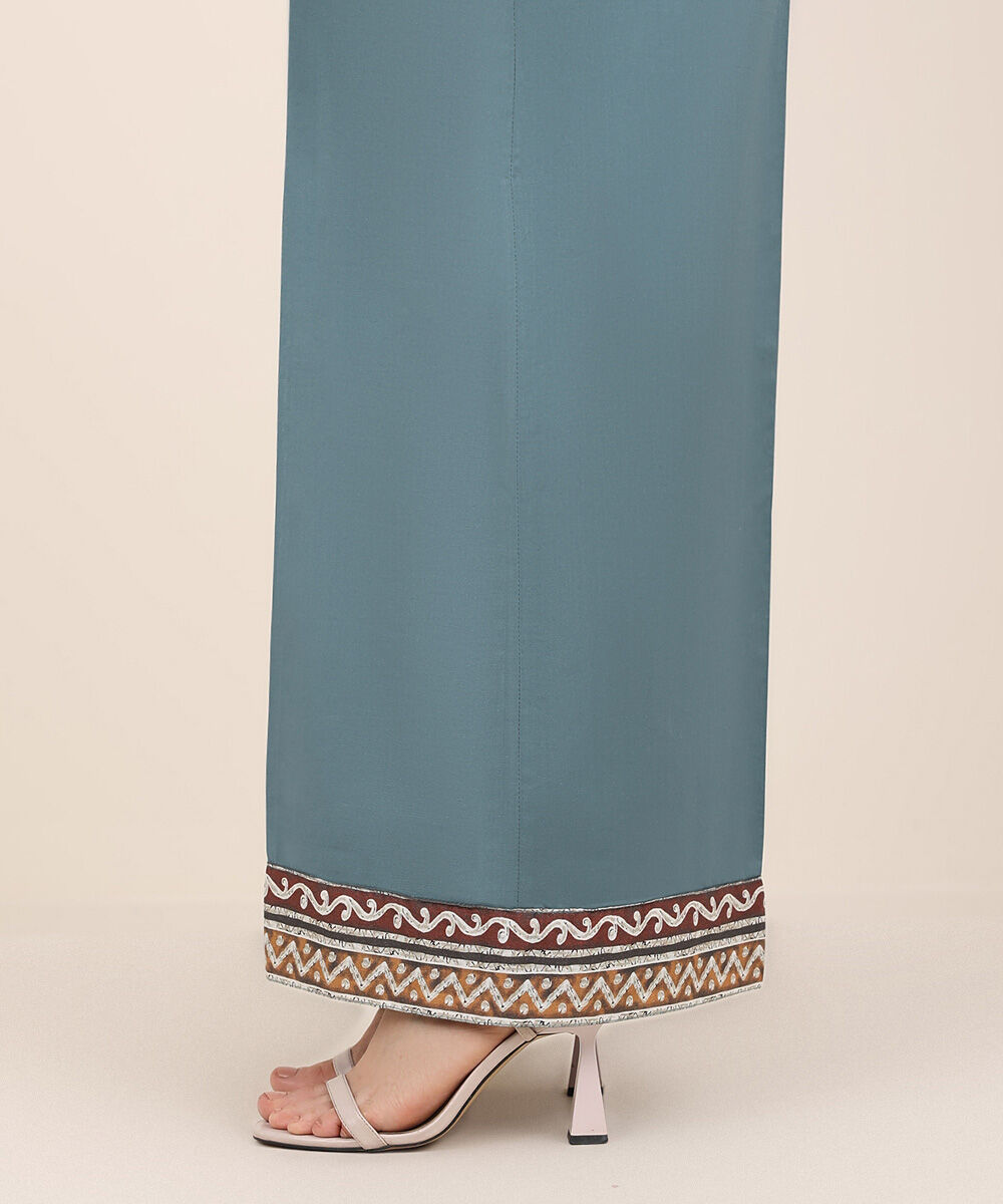 Women's RTW Cambric Blue Solid Flared Pants