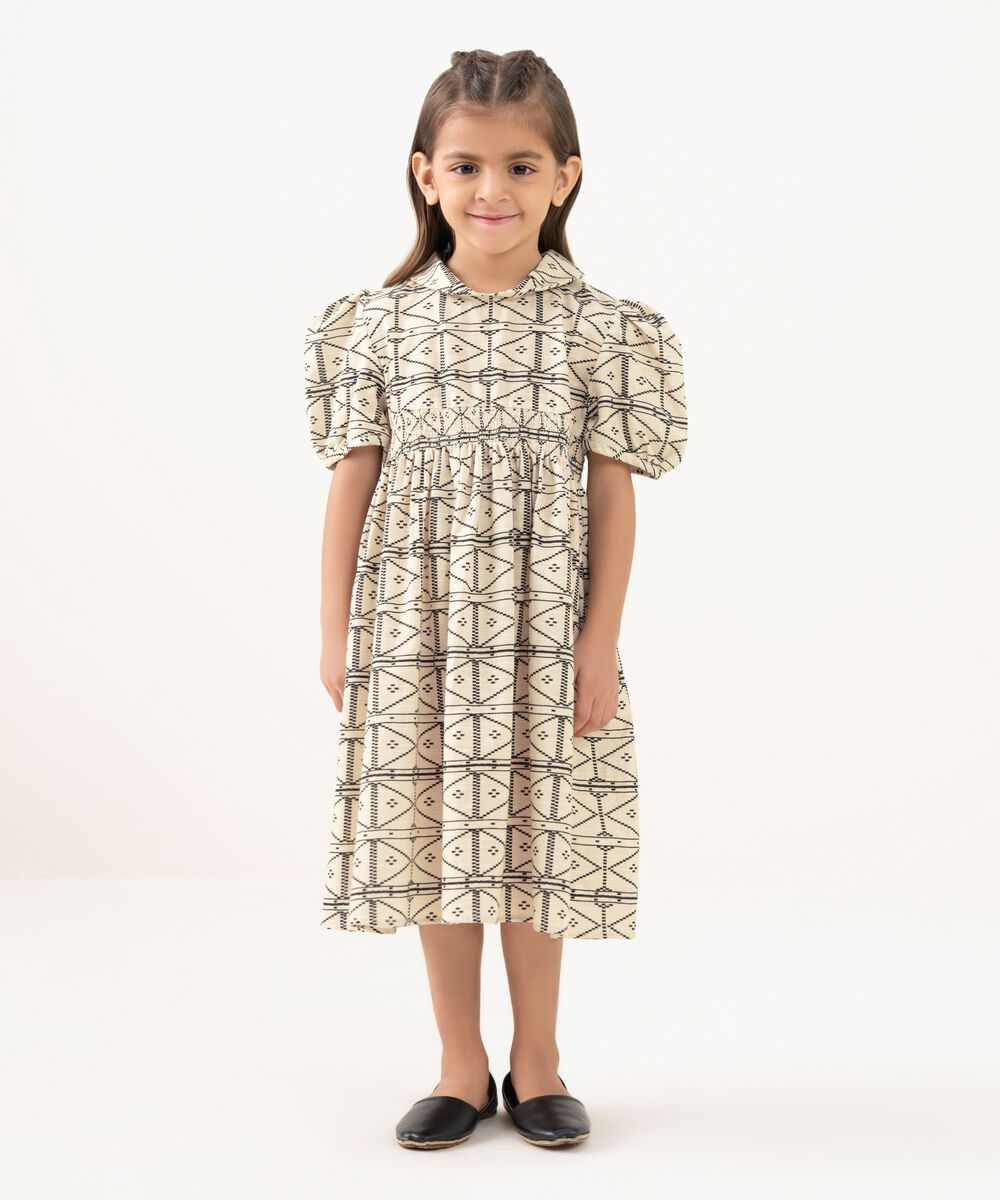 Girl's Light Khaddar Printed White A-Line Shirt