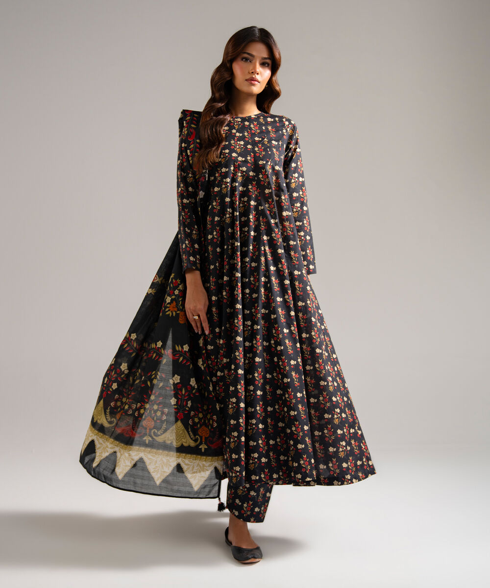 Textured Voile Printed Black Dupatta